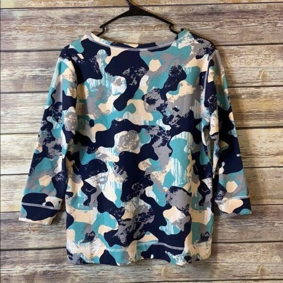 NYDJ Sweatshirt XS City Sport Camo Sweatshirt Blue Gray White Not Your Daughters - Picture 3 of 5